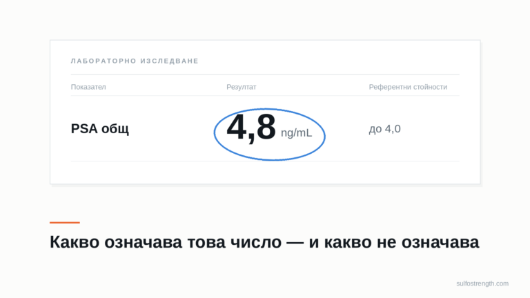 Лабораторен резултат PSA общ 4,8 ng/mL при референтна граница до 4,0
